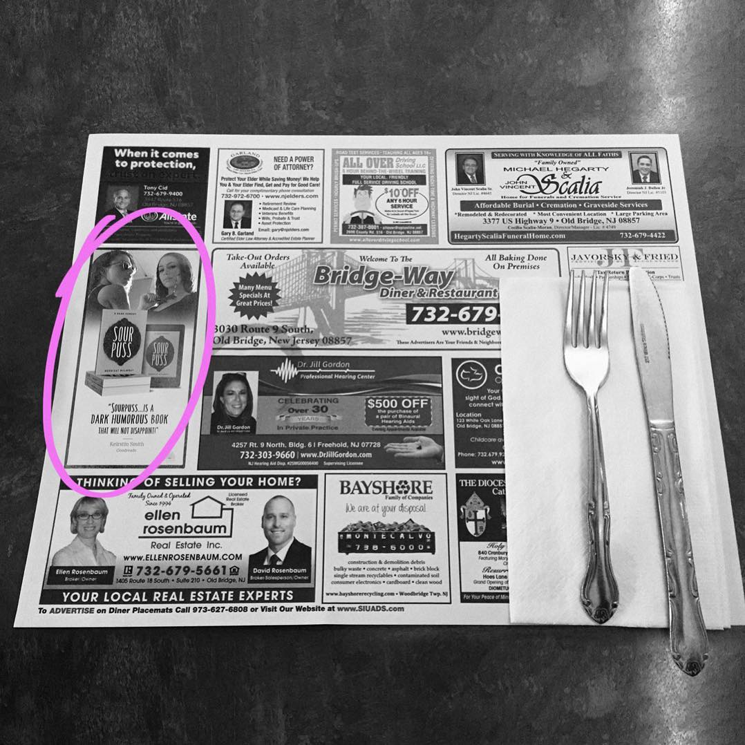 The diners in NJ are the best, the placemats offer the perfect advertising opportunity for indie authors. 😸

#advertising #merricatmulwray #newjersey #diner #placemat #creativeadvertising #author #writer #advertisingphotography 
#bookphotography #booklife #artistsofinstagram #darkcharacters #femalewriters #darkcomedy #comedy #bookworm #satire #booklover #instabook #bookish #authorlife #authorcommunity #goodbook #epicread #bookcommunity #losangelesauthors #writer #indieauthor #marketing
chloeschapters
Hi, my name is Chloe. I am an advocate for Indie Author Central. At IAC, we strive to empower indie authors, offer equal opportunities and ultimately, aim to remove negative stigmas and bridge the gap between publishing worlds. Why? Because #indiesareworthit Please follow @letztalkbooks and check out our website, www.indieauthorcentral.net 💗 We have so many useful tools and services available, plus there’s the chance to feature on our indie bookshelf!